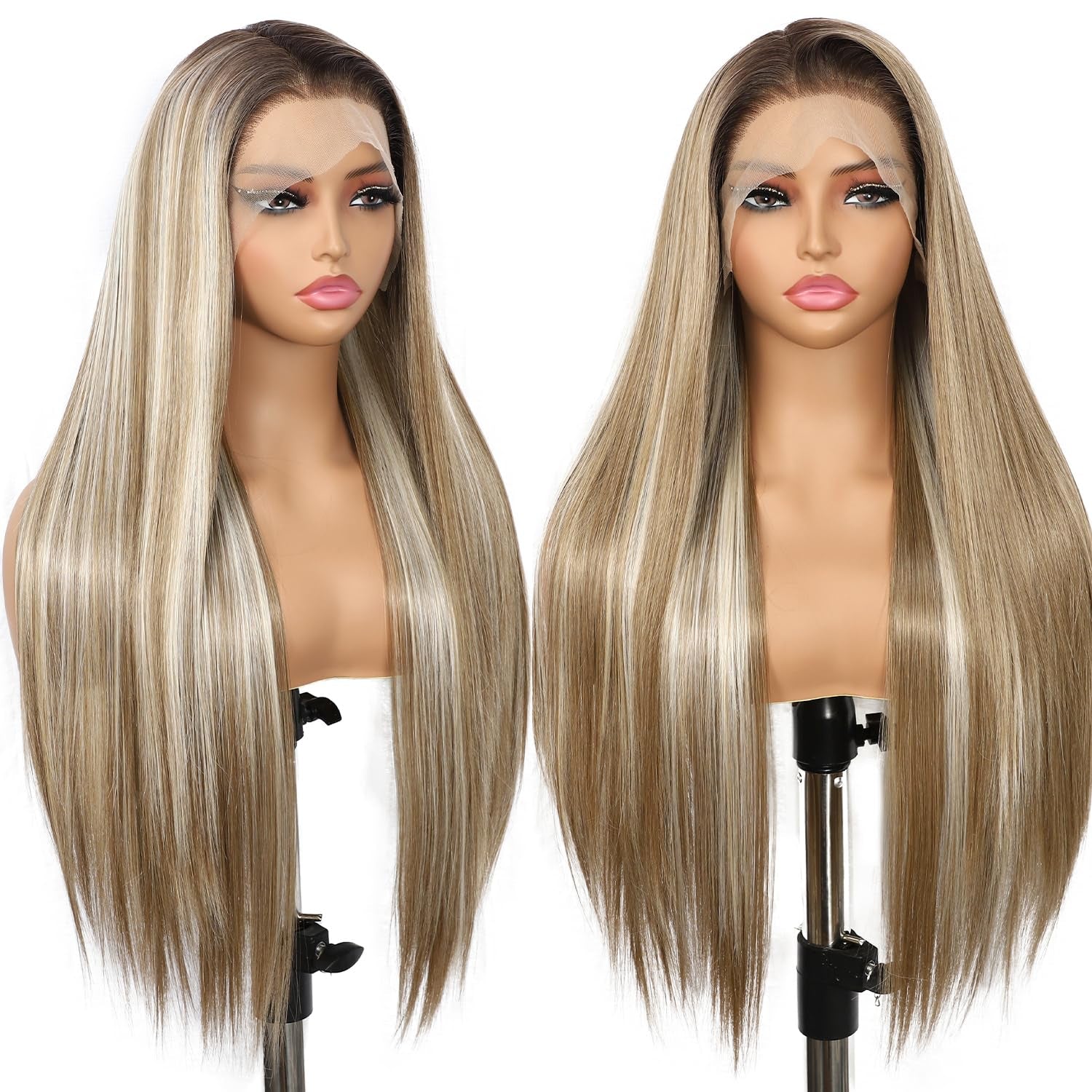 13X6 Auburn Brown Glueless Wig Synthetic Long Straight Lace Front Wigs for Women Pre-Plucked Ready to Wear Upgraded with Premium Fiber 26 Inch Daily Party Use