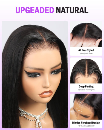 13X6 Glueless Wigs Human Hair Pre Plucked Pre Cut Upgraded Ear-To-Ear HD Lace Front Wigs Human Hair Glueless Wear and Go Drawstring Straight Frontal Wig with Tapes 220% Density 20 Inch