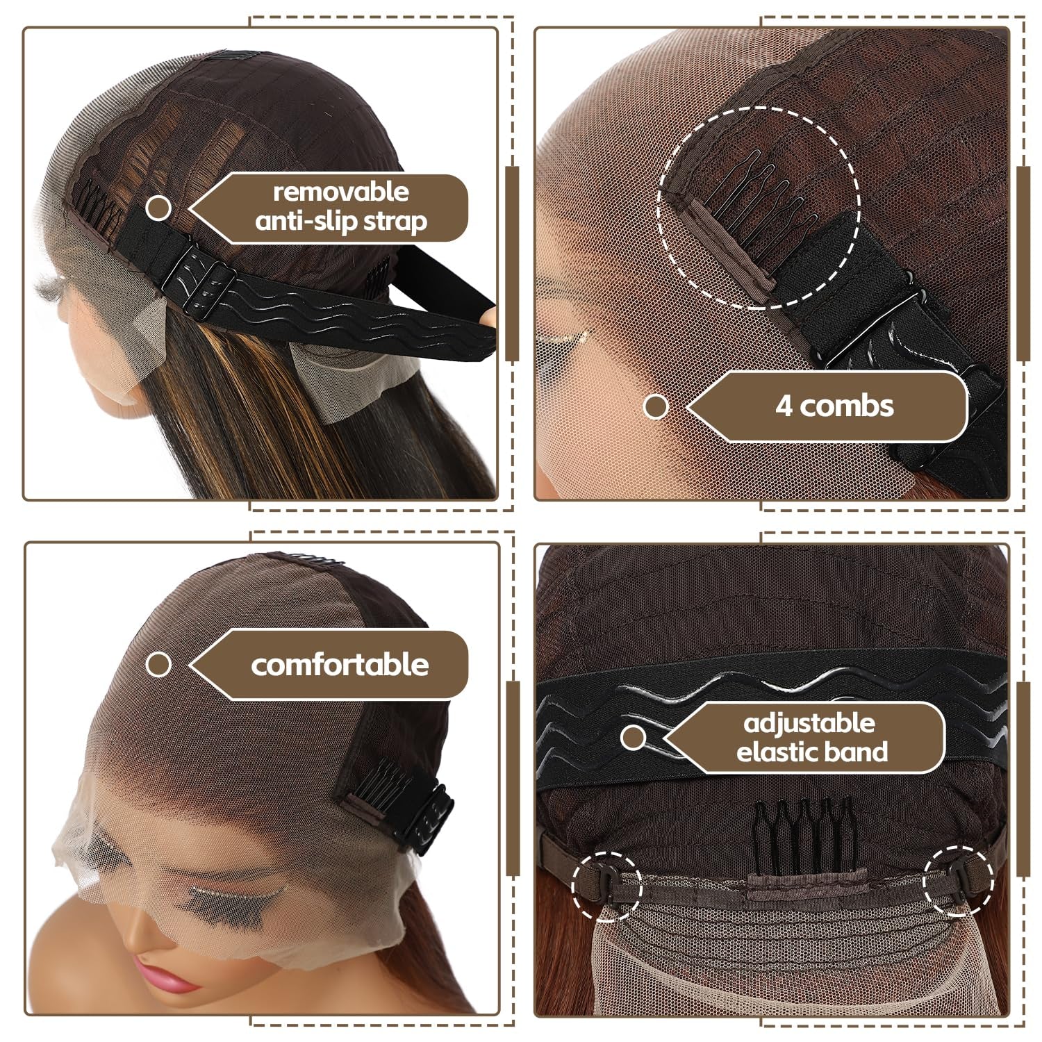 13X6 Auburn Brown Glueless Wig Synthetic Long Straight Lace Front Wigs for Women Pre-Plucked Ready to Wear Upgraded with Premium Fiber 26 Inch Daily Party Use