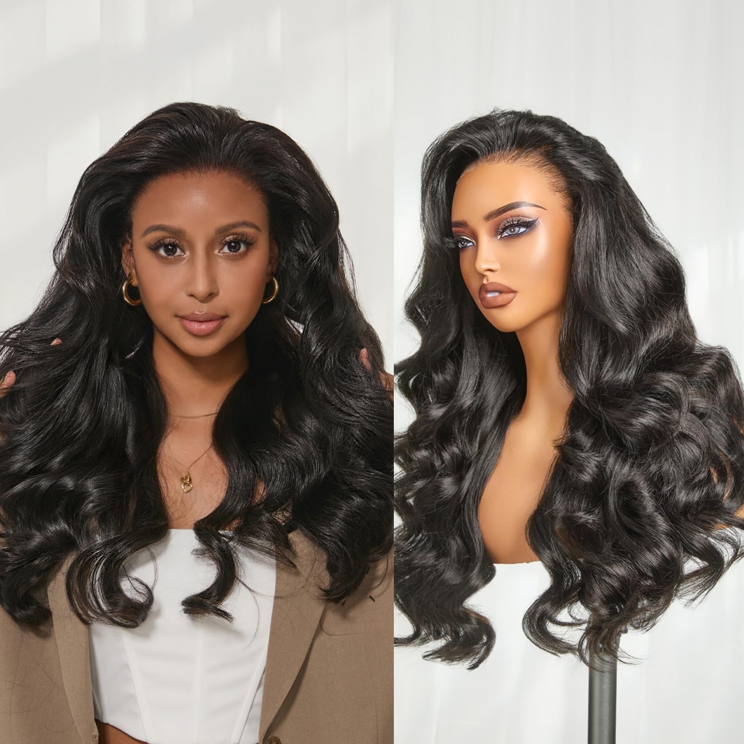 Naturemax™ 13X4 Loose Body Wave HD Lace Front Wigs Human Hair Pre Plucked 180% Density Frontal Wigs Human Hair for Women Glueless Wigs Flexi-Fit Drawstring Cap 24 Inches