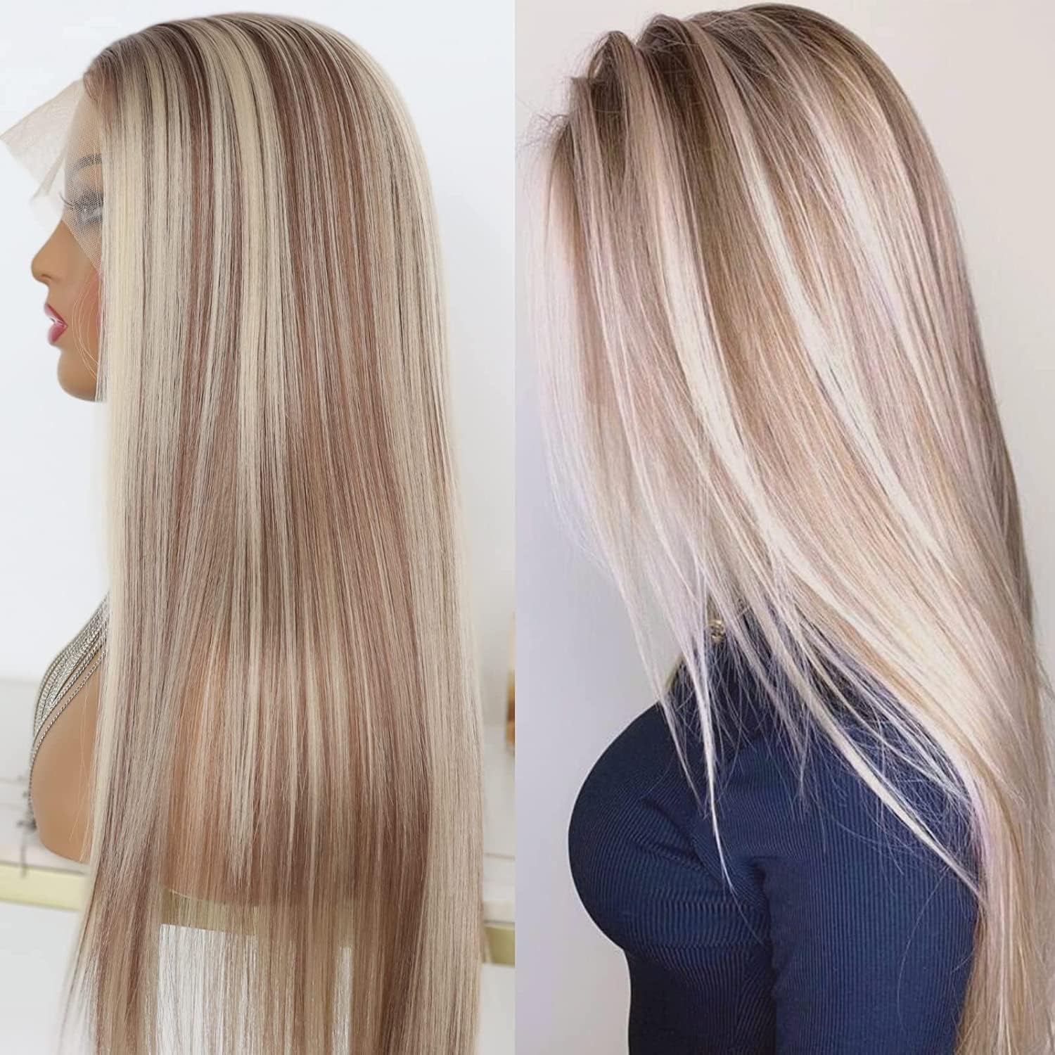 3 Tone Ombre Brown Synthetic Lace Front Wig for Women Glueless Long Straight Brown Colored 13X4 Lace Front Wig Pre Plucked 150 Density 24 Inches