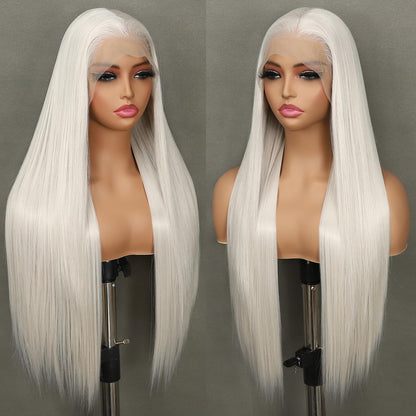 13X6 Auburn Brown Glueless Wig Synthetic Long Straight Lace Front Wigs for Women Pre-Plucked Ready to Wear Upgraded with Premium Fiber 26 Inch Daily Party Use