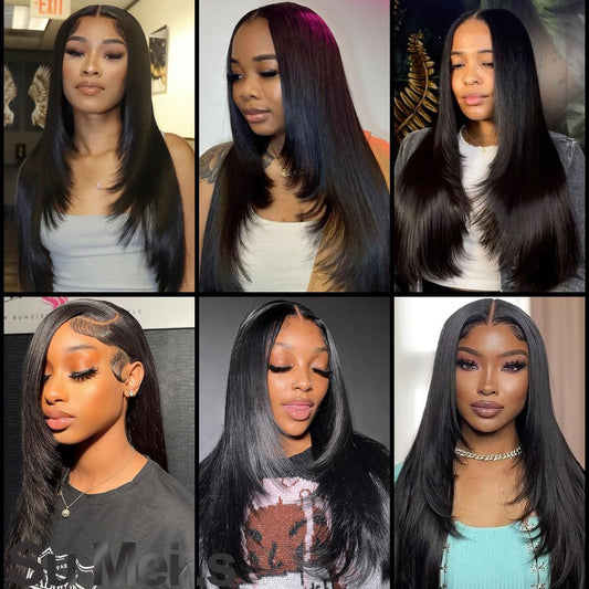 Glueless Synthetic Lace Front Wig 26 Inches Long Straight Black Wigs for Black Women 13X5X1 HD Lace Hand Tied Pre Plucked Hairline (#1B Natural Black, 26 Inch)