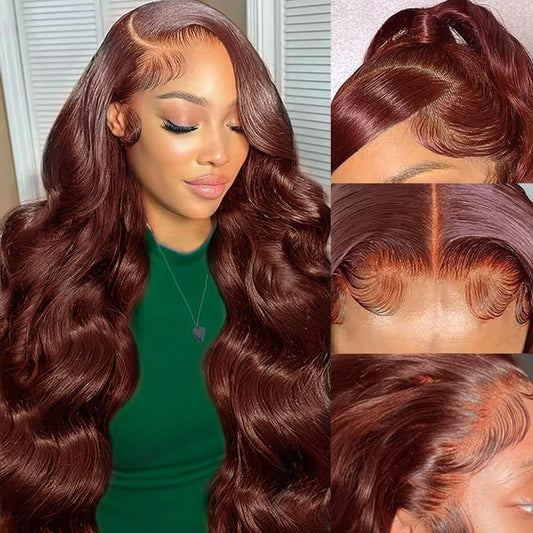 13X6 Reddish Brown Lace Front Wigs Human Hair Pre Plucked Body Wave 13X6 HD Lace Frontal Wig for Women 220% Density Auburn Brown Colored Frontal Wigs Human Hair 20 Inch
