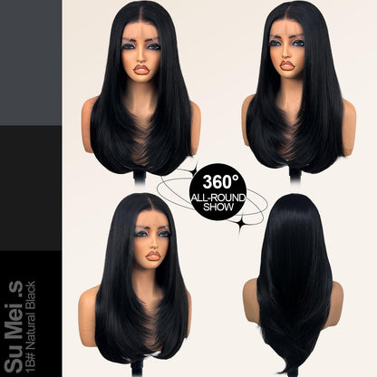 Glueless Synthetic Lace Front Wig 26 Inches Long Straight Black Wigs for Black Women 13X5X1 HD Lace Hand Tied Pre Plucked Hairline (#1B Natural Black, 26 Inch)