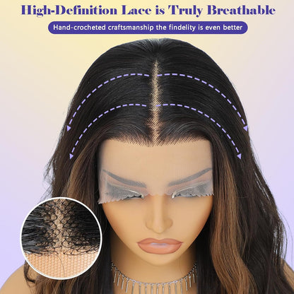 Skunk Synthetic Lace Front Wig 28 Inch Long Wavy Natural Wave Wigs 13×4×1 Pre Plucked Glueless Wig Synthetic Hair for Women Loose Body Wave with Natural Hairline Heat Resistant Synthetic Wavy Wig