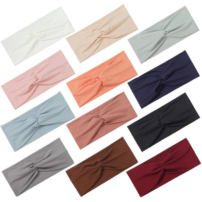 12 Pcs Stretchy Headbands for Women, Absorbed Sport Headband Soft Twist Knotted Hairbands for Daily Life Yoga Workout(Warm Morandi)